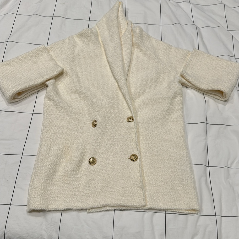 New Massimo Dutti Textured Wrap Cardigan With Buttons Cream Small - Picture 3 of 3